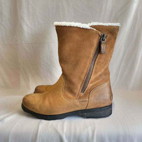 Sorel Womens Emelie Foldover Boot NL3025 Waterproof Camel Leather size 10 - Picture 1 of 11